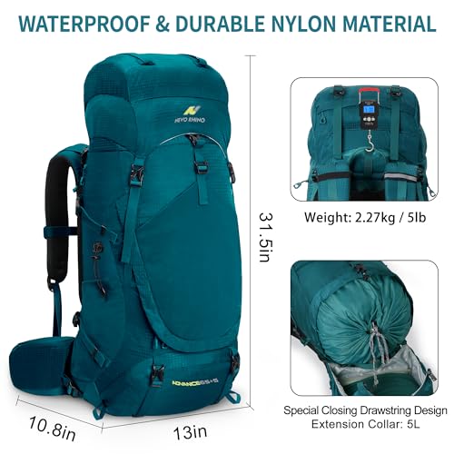 N NEVO RHINO Internal Frame Hiking Backpack 50/60/65/70/80L, Mountain Climbing Camping Backpack Daypack Waterproof Rain Cover - color: 15 Green, size: 65+5L