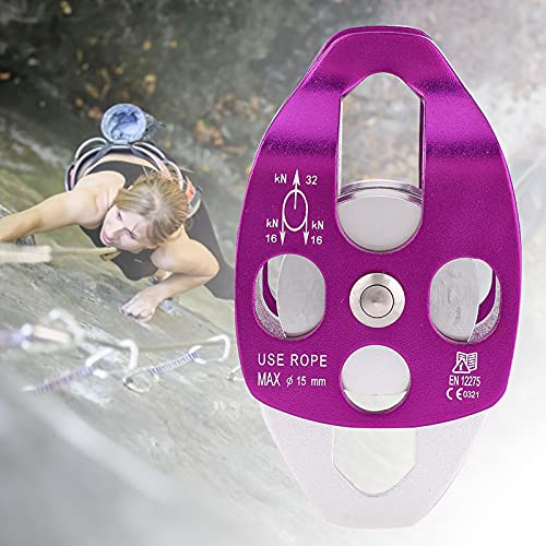 Double Pulley, 32KN Load Aluminum Side Swing Pulley 15mm/0.6in 15mm/0.6in Outdoor Survival Tool for Rock Climbing, Mountaineering, Rappelling