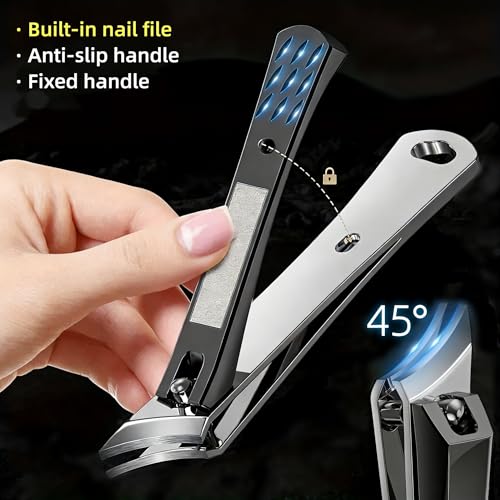 Toenail Clippers for Thick Nails for Seniors, 5Pcs Ingrown Toenail Removal Kit, Angled Head Large Toenails Clippers for Men, Heavy Duty Nail Clipper, Slanted Nail Clipper with Long Handle (Black) - size: 5Pcs Nail Clippers Set-black