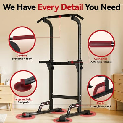 WATBKHE Power Tower Pull Up Dip Station Foldable, Pull Up Bar Station Adjustable, Multi-Function Home Gym, Strength Training Fitness Equipment, Triangular Design, for Home Outdoor - color: Black-Max 260 lbs