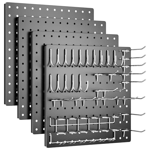 Peg Board, 4 Pack Metal Pegboard Kit,Black Pegboard Wall Organizer with 32 Pcs Hooks, Peg Board for Walls Home, Garage Tool Storage, Office Organization, Kitchen, Craft Room - color: 36PCS-Black Pegboard Kit