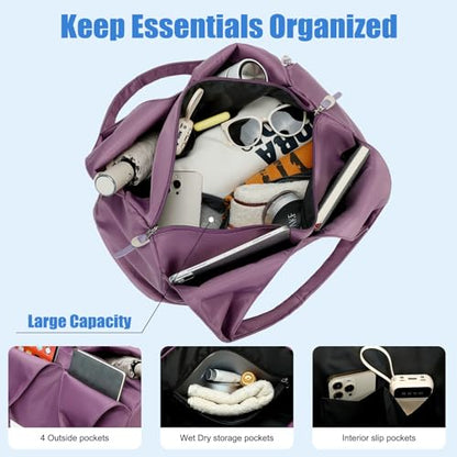 forestfish Yoga Gym Bag for Women with Shoes Compartment & Wet Dry Storage Pockets Lightweight Duffel Bag, Purple - color: Purple