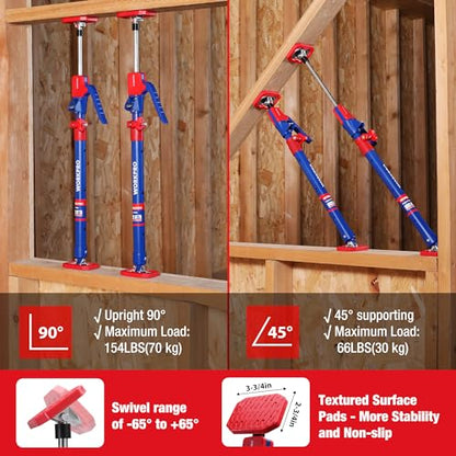 WORKPRO Cabinet Jack Support Pole, 23-5/8" to 45-1/4" Steel Telescopic Quick Support Rod Adjustable 3rd Hand Support System with 154 lbs Capacity for Cabinet Jack, Drywall Jack& Cargo Bars, 2-Pack - size: Medium-23.6"-45.3" 2PC