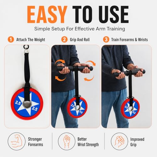 Wrist Roller Forearm Strengthener with Wrist Strap, Thick Carbon Steel Forearm Exerciser Grip Strength Trainer, 300 LB Nylon Webbing for Single-Arm Pull Training, Home Gym Wrist Trainer - color: Black