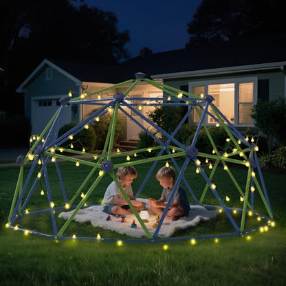 Climbing Dome Jungle Gym with Swing 10 ft Outdoor Playset Kids Playground - color: Blue + Green
