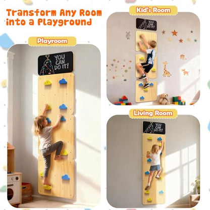 Wooden Climbing Wall for Kids, Indoor Climbing Wall Panels with 12 Rock Holds, Montessori Climbing Toy for Playroom & Home Gym, Aged 3+