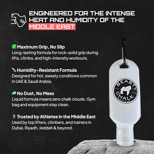 Beasty Chalk Liquid Chalk Combo Pack – 2-Pack (60ml Each) Grip Enhancer with Carabiners for Weightlifting, Climbing, Gymnastics & More – Long-Lasting, No-Mess, Fast-Drying Formula