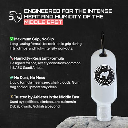 Beasty Chalk Liquid Chalk Combo Pack – 2-Pack (60ml Each) Grip Enhancer with Carabiners for Weightlifting, Climbing, Gymnastics & More – Long-Lasting, No-Mess, Fast-Drying Formula