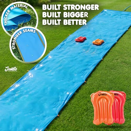JAMBO 40FT x 7FT XL MEGA Water Slide, 2 Bodyboard Updated Model– Extra Long Extra Wide Slip Splash Slide for Kids, Heavy Duty Backyard Lawn Waterslide, Outdoor Water Toy, Splash Mat Splash Pad - color: 40ft Mega Slide- Blue