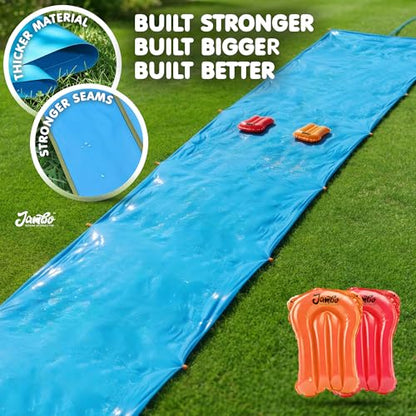 JAMBO 40FT x 7FT XL MEGA Water Slide, 2 Bodyboard Updated Model– Extra Long Extra Wide Slip Splash Slide for Kids, Heavy Duty Backyard Lawn Waterslide, Outdoor Water Toy, Splash Mat Splash Pad - color: 40ft Mega Slide- Blue