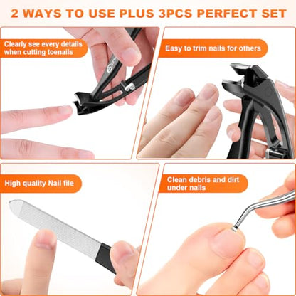Toenail Clippers for Seniors, 2026 Upgrade Angled Head Nail Clippers for Men with Catcher, CLPPNA Ergonomic Toenails Clipper for Thick Toenails Long Handle, Sharp Wide Jaw Fingernail Clippers Adult - style: 3PCS(2025 Angled Black ）