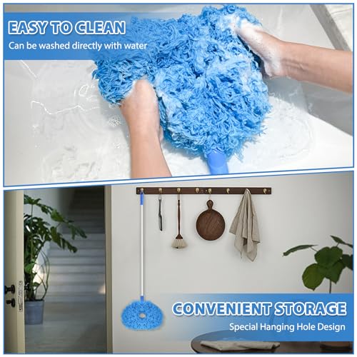 FONUNO Ceiling Fan Cleaner Duster High Ceiling Extended Fan Blade Cleaner | Reusable Microfiber Ceiling Fan Duster with Extension Handle from 13 to 50 Inch for Furniture Bookshelves Wall Door, Blue - color: Blue