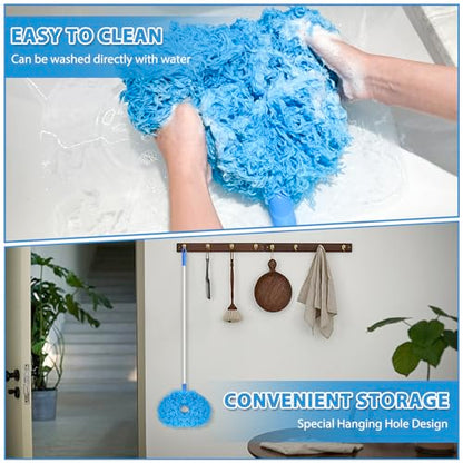 FONUNO Ceiling Fan Cleaner Duster High Ceiling Extended Fan Blade Cleaner | Reusable Microfiber Ceiling Fan Duster with Extension Handle from 13 to 50 Inch for Furniture Bookshelves Wall Door, Blue - color: Blue