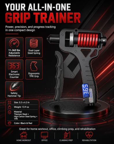 Adjustable Digital Counting Hand Grip Strengthener, 11-363 lbs | Double Spring Grip Strength Trainer, Smart Electronic Counter, 11-363 lbs Forearm Exerciser For Climbing And Fitness - color: Black