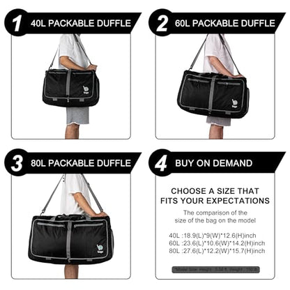 Bago 80L Travel Duffle Bag - Foldable Weekender Bag For Women & Men - Lightweight tier-resistant waterproof Shoe Pocket (Black) - color: Black, size: 80L