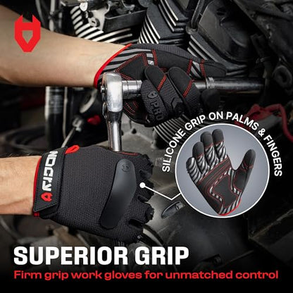 NoCry Heavy Duty Work Gloves for Men with Reinforced Palm and Non-Slip Grip | Reinforced Thumb Crotch, Double Stitched, Soft PVC Knuckle Protection, Flexible Fit, Padded Palms, Mechanic Safety Gloves - size: Small, style: Pro