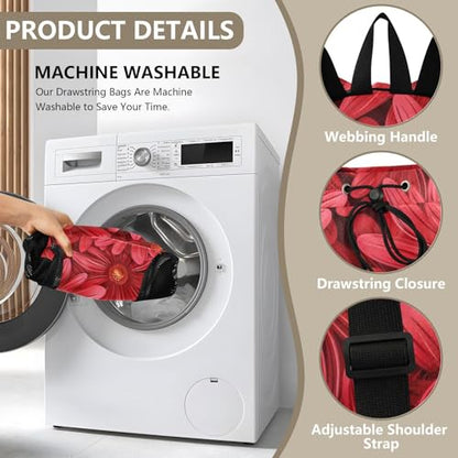 Drawstring Gym Bags Climbing Gym Bag With Inside Pockets Cinch Sacks Wet and Dry Separation Daisy Flower Red