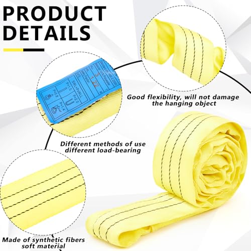Fabbay 4 Pcs 7.9 Feet Heavy Duty Polyester Endless Loop Round Lift Slings Lifting Straps for Hoist Towing Moving Furniture Rigging Equipment, 8400 LB Vertical 6700 LB Choker 16800 LBs Basket(Yellow) - color: Yellow, size: 7.9 Feet