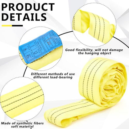 Fabbay 4 Pcs 7.9 Feet Heavy Duty Polyester Endless Loop Round Lift Slings Lifting Straps for Hoist Towing Moving Furniture Rigging Equipment, 8400 LB Vertical 6700 LB Choker 16800 LBs Basket(Yellow) - color: Yellow, size: 7.9 Feet