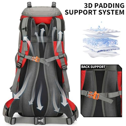 70L Camping Hiking Backpack with Rain Cover Waterproof Backpacking Backpack for Hiking Treeking Climbing Outdoor - color: Red
