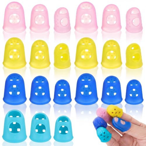 Outus 24 Pieces Rubber Fingers Tips Guard with 3 Sizes (S/M/L) Finger Protector Covers Caps for Paperwork, Cutting, Wax Carving, Guitar Playing and Office Supplies Tasks (Multicolor) - color: Multicolor