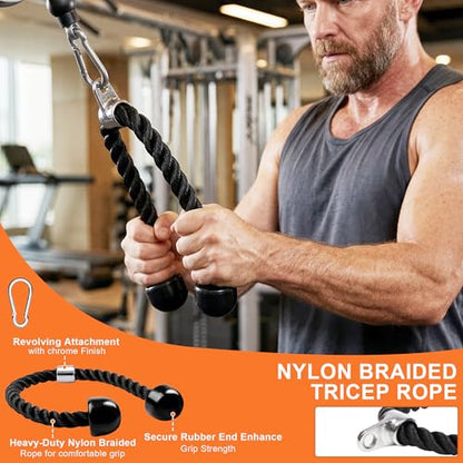 Fitvids Cable Attachment Set 800LB LoadCapacity Tricep Rope, Row Handle, StraightBar, V Bar Commercial Grade Cable MachineAccessories for Home Gym Workouts - size: 5-Piece Set-Black