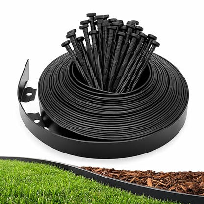 Gardzen 1.5" x20' Landscape Edging Kit with 24 Spikes | Garden Edging Coil for Lawn Borders and Landscape Projects, Easy No Dig Installation with Durable Ground Stakes Included - size: 20ft