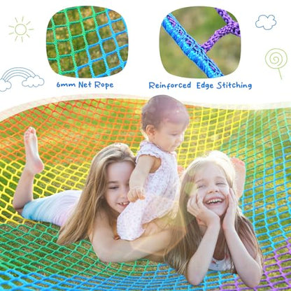Hapfan Climbing Dome with Climbing Cargo Net, 10 ft Dome Jungle Gym with Hammock for Kids Outdoor Playset Monkey Bars Backyard (Red and Blue) - color: Red and Blue