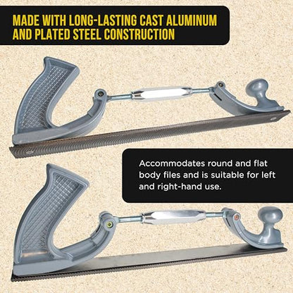 Dura-Gold Adjustable Flexible Body File Holder with 14" Double-Sided Bastard File Blade, 9 Teeth Per Inch - Adjusts to Curved Convex or Concave for Shaping, Smoothing, and Filing Contoured Surfaces - style: Holder