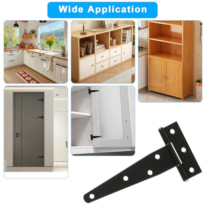 4 Pcs 6 Inch T Strap Hinges Heavy Duty, Shed Door Gate Hinges | 6 inch gate hinge black Heavy Duty Black Outdoor Tee Hinge for Wooden Fences,Barn Door Gates Hinge for Shed Door Hardware - size: 6 Inch