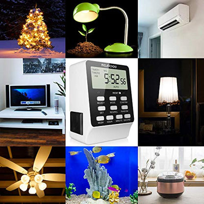 Outlet Timer, NEARPOW Dual Digital Light Timer with 2 Independently-controlled Outlets, 18 ON/OFF Programs, 24-Hour and 7-Day Programmable,Indoor Heavy Duty Electrical Timer Switch, 3 Prong, 15A/1800W | 18 ON/OFF Programs, 24-Hour Weekly Heavy Duty 15A/18