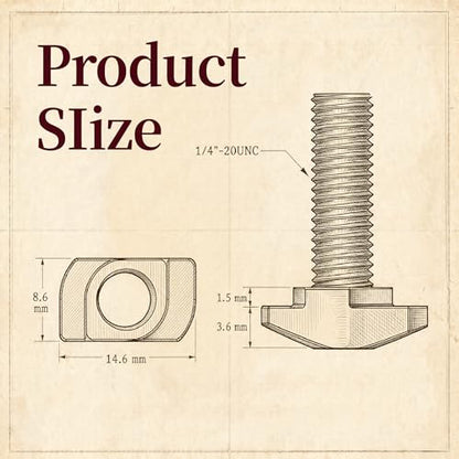 O'SKOOL T-Slot Bolts Drop-in 3/4" Length 20PCS, 1/4"-20 Thread, T Track Accessories for Woodworking Jigs and Fixtures,HWR008 - style: 1/4"-20 Threads, 3/4" Length, 20Pcs