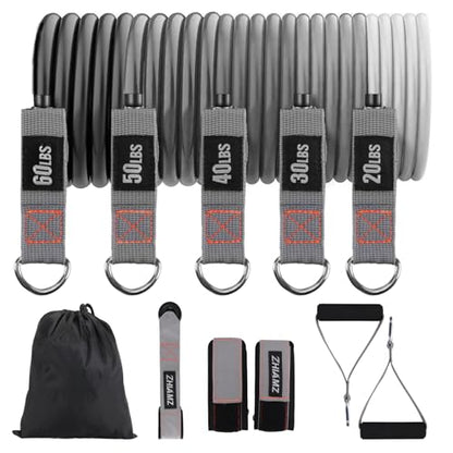 Resistance Bands with Handles, Single Resistance Bands, Exercise Bands with Handles, for Resistance Training, Physical Therapy, Home Workouts, Fitness, Pilates - color: Black-gray-set -200lbs