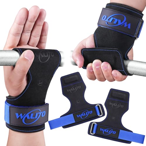 Weight Lifting Wrist Strap，Double Layer Leather Wrist Wraps with Neoprene Padding for Weightlifting & Deadlifts – Adjustable Gym Straps for Men & Women - color: Blue