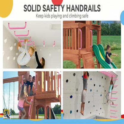 17.3 Inch Playground Handles Monkey Bars Indoor | Metal Grab Handle Hand Grips for Treehouse (Pink, 6 Pack) - color: Pink