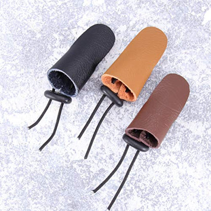 SEWACC Finger Guard 3 Pack Single Finger Arrow Protector Glove with Adjustable Rope Cowhide Protective Gear for Shooting and Hunting Fits Left or Right Hand