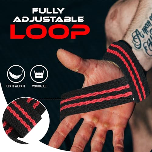 BEAST RAGE Lifting Wrist Straps for Weightlifting, Straps Gym Grip Power Workouts Lifting Straps Padded Neoprene & Premium Cotton Men Women, Deadlift Bodybuilding Exercise Lifting Straps - color: Black / Red