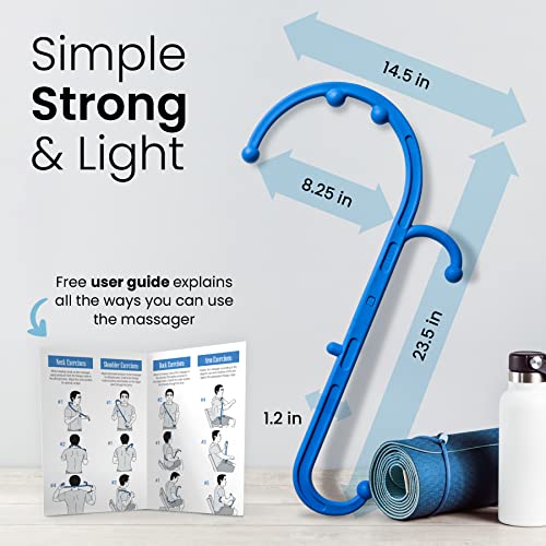 LiBa Back and Neck Massager 2-Pack Trigger Point Hook Therapy Blue | 2-pack manual massage cane for pain relief, handheld back neck shoulder massager, great gift for women and men, - color: F. Blue (2 Pack)