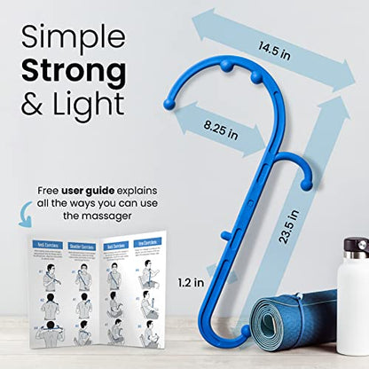 LiBa Back and Neck Massager 2-Pack Trigger Point Hook Therapy Blue | 2-pack manual massage cane for pain relief, handheld back neck shoulder massager, great gift for women and men, - color: F. Blue (2 Pack)