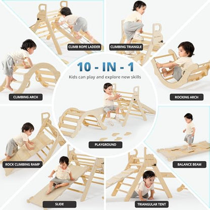 10-in-1 Pikler Triangle Set, Climbing Toys for Kids Natural Rustic - color: Natural Rustic