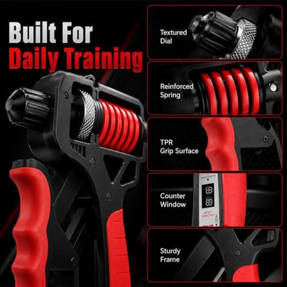 Adjustable Resistance Hand Grip Strengthener, Grip Strength Trainer Forearm Exerciser Kit with Automatic Counter, Ergonomic Design for Athletes Musicians Injury Recovery - color: 2pcs-Red