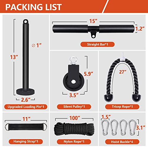 Mtgluk Cable Pulley System Upgraded DIY LAT and Lift Weight Pulley Machine Attachment Home Gym Forearm Wrist Roller for Triceps Pull Downs Biceps Curl Forearm Shoulder - color: Nylon 100''