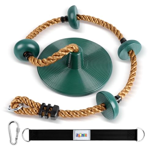 Climbing Rope with Platforms and Disc Swing Seat Set Playground Accessories Including Bonus Hanging Strap & Carabiner Tree Swing for Kids Rope Swings for Tree - color: Green Disc Swing Seat