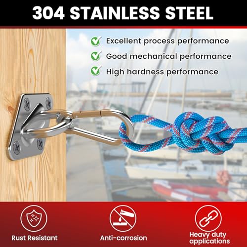 sprookber 304 Stainless Steel Pad Eye Snap Hooks, M6 Heavy Duty Ceiling Hooks, 800 lb Capacity Hammock Swing Hanging kit, Plant Hangers, Marine Hardware Staple Hook Loop with Screws, Set of 8 - size: 2.3 inch, style: Rhombus