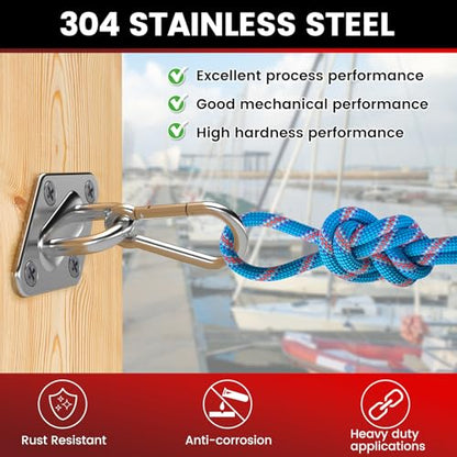 sprookber 304 Stainless Steel Pad Eye Snap Hooks, M8 Heavy Duty Ceiling Hook, 1200 lb Capacity Hammock Swing Hanging kit, Plant Hangers, Marine Hardware Staple Hook Loop with Screws, Set of 8 - size: 3.15 inch, style: Rhombus