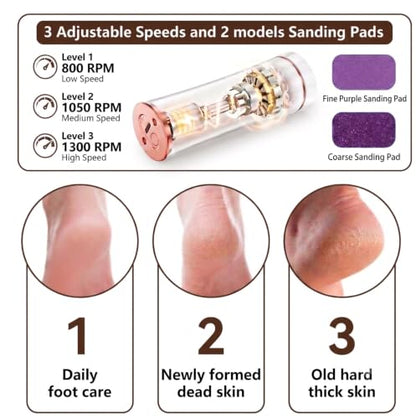 Electric Callus Remover for Feet, Rechargable Foot File | 3 Speeds Foot Callus Remover, Waterproof Pedicure Kit with Foot Cream, Professional Feet Care for Dead, Hard Cracked Dry Skin - color: White