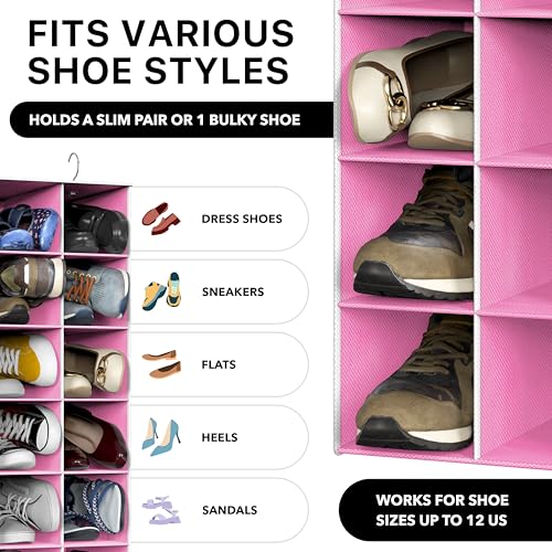 Simple Houseware 20 Section Shelves Hanging Shoes Organizer, Pink | Dual Metal Hooks, 10 Tier, Holds Up to 20 lbs, for Narrow Space - color: Pink