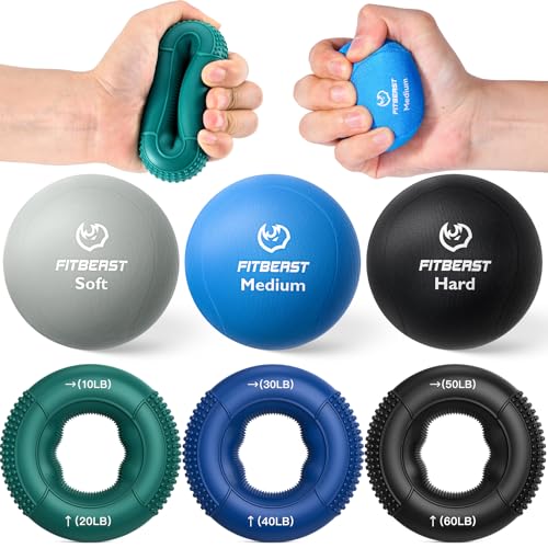 FitBeast Grip Strength Trainer, Finger Exerciser, Stress Balls for Adults 6-Piece Set, Hand Therapy for Strength, Recovery & Stress Relief, Forearm Strengthener for Men, Women & Seniors - color: 6-Piece Cool Tones