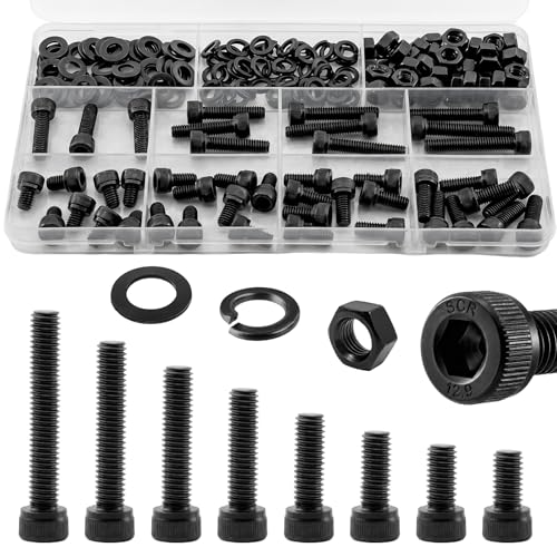 176Pcs M6 Screws Assortment Kit, M6x8/10/12/16/20/25/30/35 mm Hex Socket Head Cap Bolts with Nuts & Washers, 12.9 Grade Alloy Steel, Anti-Rust for 3D Printer & DIY - size: M6 Cap 12.9 - 176PCS