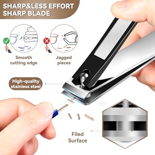 Toenail Clippers for Adults – 6-in-1 Thick & Ingrown Toenail Clippers Set, Large Straight & Slanted Nail Clippers, Heavy Duty Wide Jaw Nail Cutter with Long Handle for Men and Women